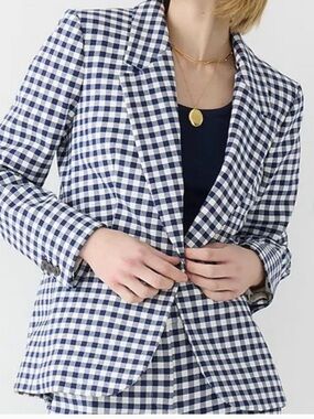 J. Crew Parke Blue and White Gingham Single-Button Blazer 🆕